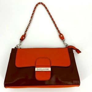 Kate Landry Leather Clutch Purse With Chain & Leather Handle Snap Closure OS